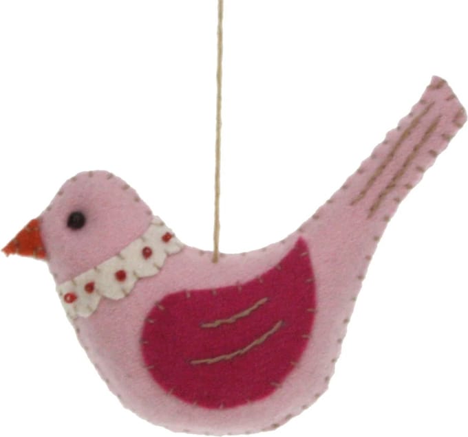 Vogeltje roze, vilt 11,5x2x7,5cm