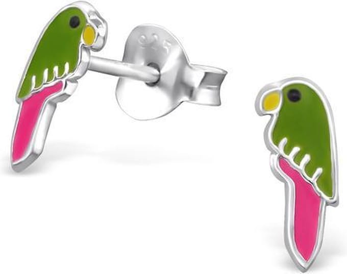 Princess Oorbellen Papegaai - 925 Zilver E-Coating - Dier - 3x8mm