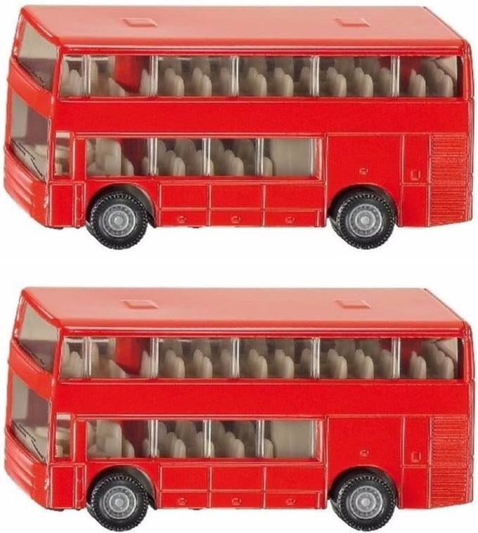 Siku Dubbeldekker bus - 2x stuks - rood - speelgoed - modelauto - 10 x 7 cm