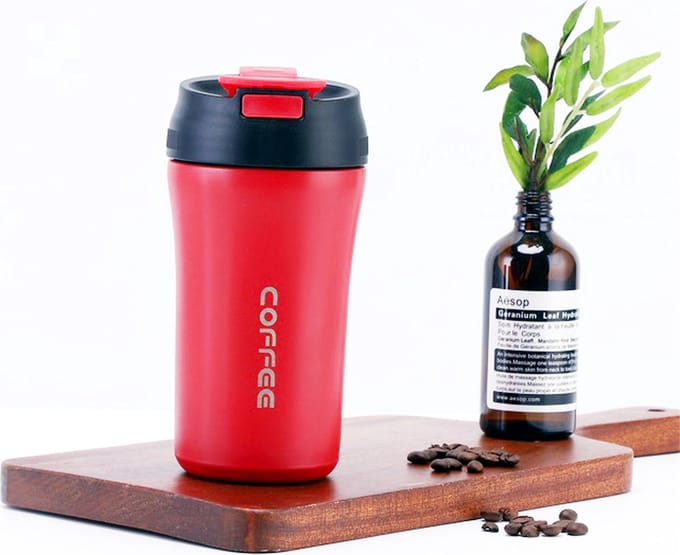 Hbs Rvs Thermosbeker - Drinkfles - Herbruikbare Koffiebeker - 420 Ml - Rood