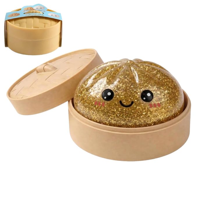 Glitter Dumpling Squishy met Doosje Dumplings Sensorisch Knijpspeelgoed Decompressie Langzaam Rijzend Anti-Stress Verlichter Sensorisch Cadeau goud