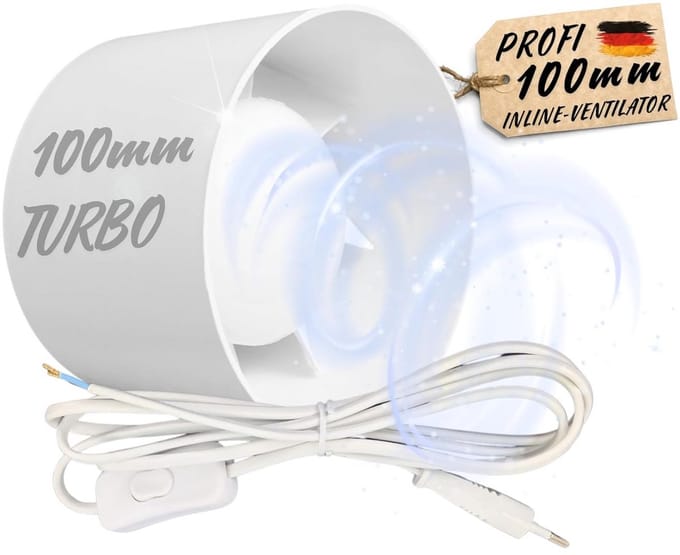 Afzuigventilator - Ventilator buis - Lucht afvoeren - Met schakelaar - 100 mm - Wit