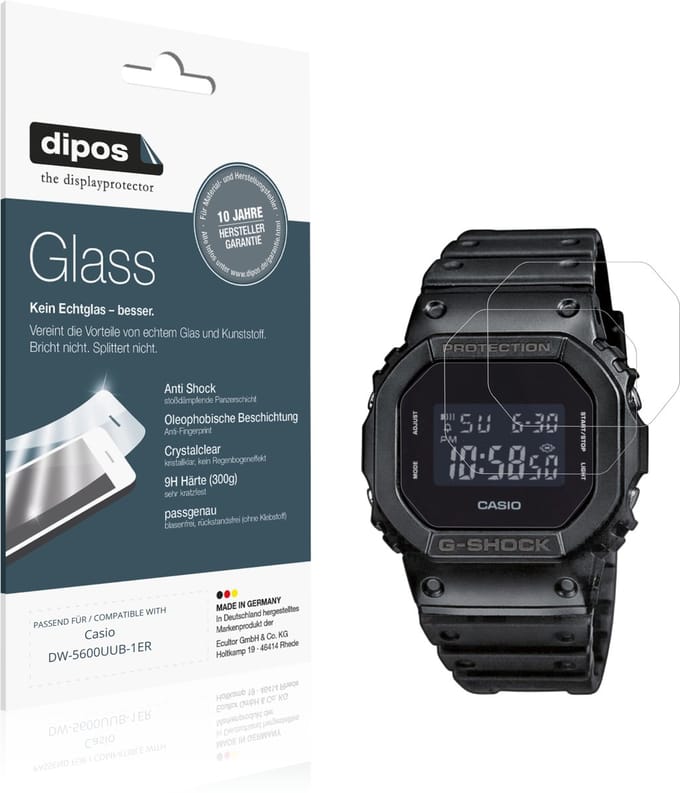 dipos – 2x Pantserfolie geschikt voor Casio DW-5600UUB-1ER | 9H Screenprotector