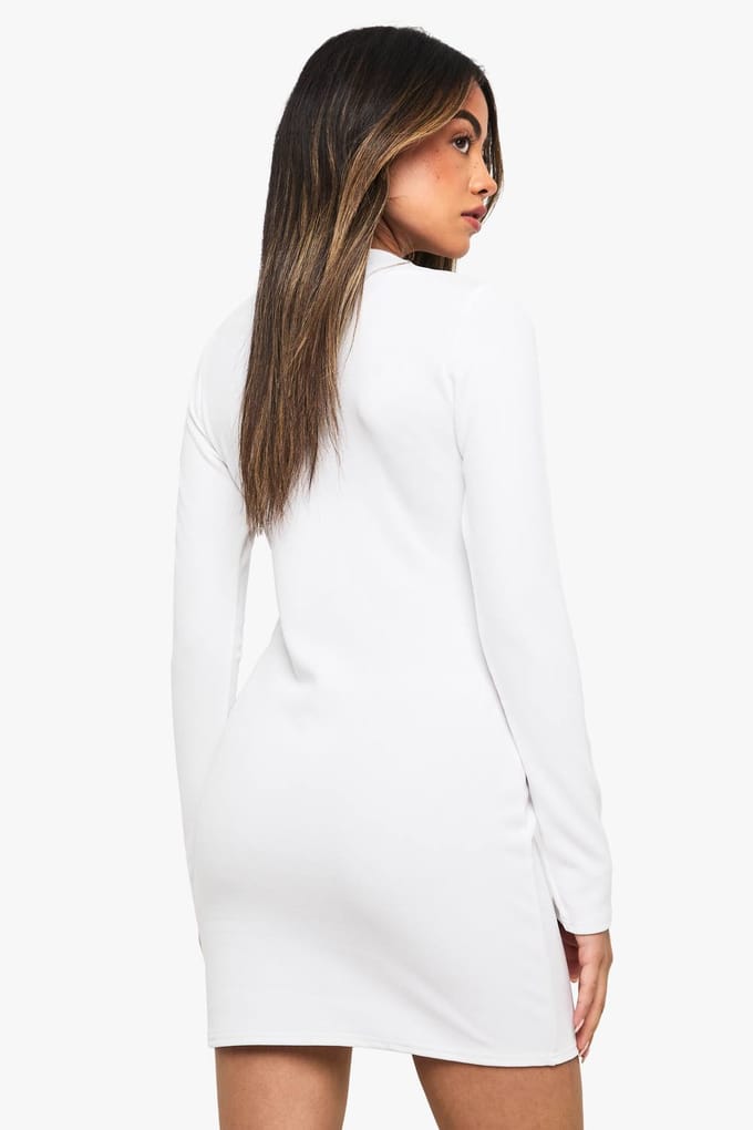 boohoo Dames Rib Button Down Mini Jurk | White | Maat: 8