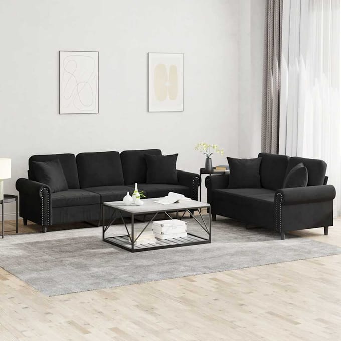 vidaXL - 2-delige - Loungeset - met - kussens - fluweel - zwart