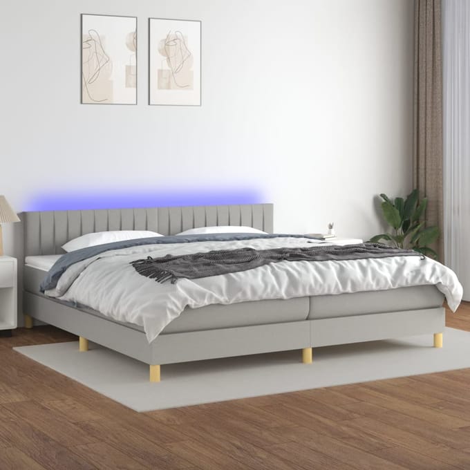 vidaXL - Boxspring - met - matras - en - LED - stof - lichtgrijs - 200x200 - cm