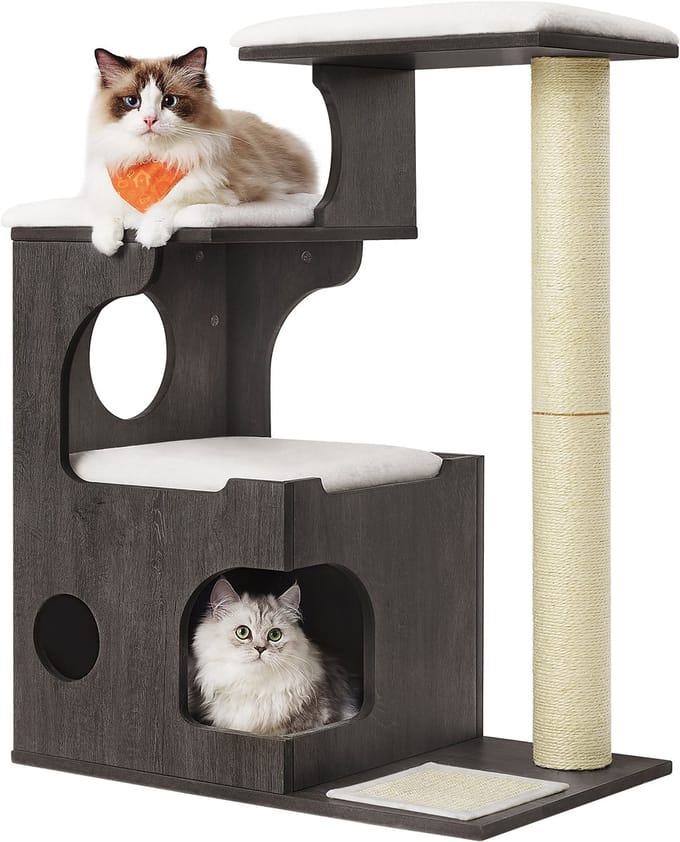 Feandrea - Krabpaal - Kattenboom - Voor Katten - Met Grot en Ligplatforms - Wasbare Pluche Kussens