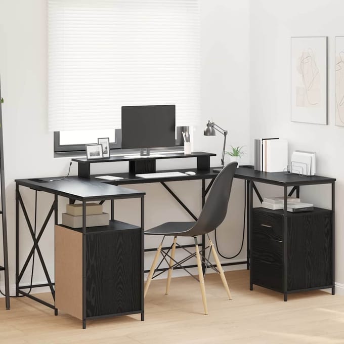 vidaXL - Bureau - Zwart - Eiken - Bewerkt - hout - 182 - x - 101 - x - 87,5 - cm
