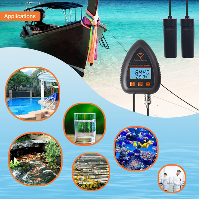 991W Bluetooth Wifi Digitale Waterkwaliteitstester Mini 5-in-1 Wateranalysator PH EC TDS S.G UK Plug grijze kleur