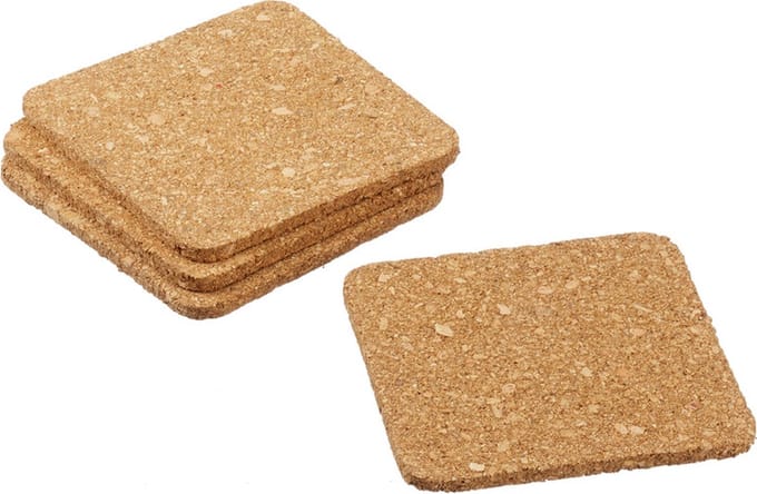 Gerimport Onderzetters voor glazen - 4x - vierkant - kurk - 9 x 9 cm - glasonderzetters