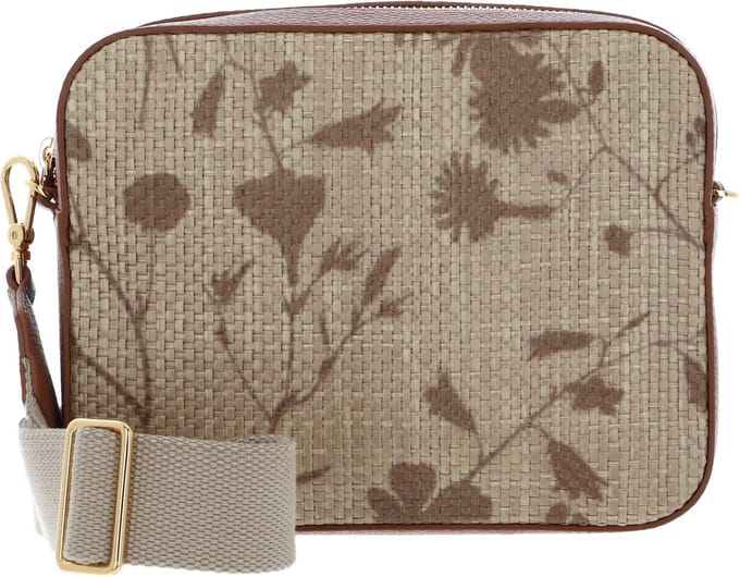 COCCINELLE Leren Schoudertas Tebe Straw Shadow Print Mini Bag Multi Nature / Cuir Beige