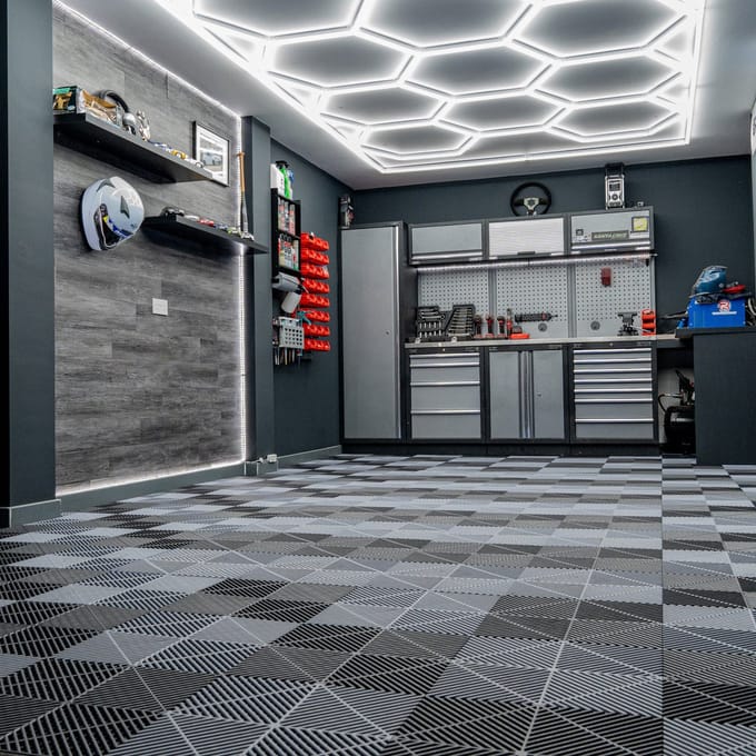 Geventileerde kliktegels - zwart-grijs - 6x6m - antislip