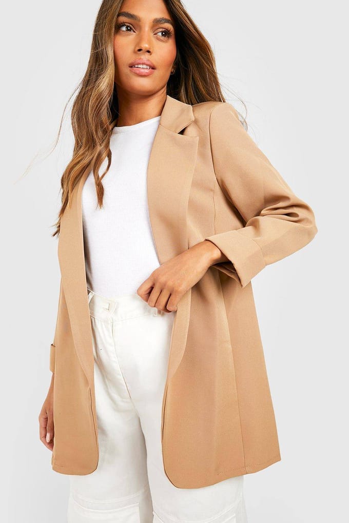 Dames Boohoo Basics Geweven Turn Cuff Relaxed Fit Blazer | Camel | Maat: 44