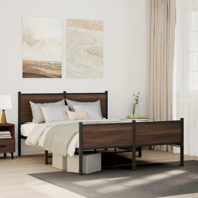 vidaXL - Bedframe - zonder - matras - metaal - bruin - eikenkleurig - 150x200 - cm