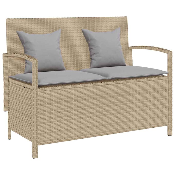 VidaXL Banc de rangement de jardin avec coussin beige résine tressée