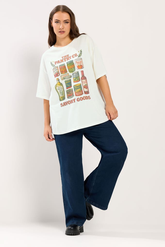 Yours Ivoorwit 'The Pantry Co.' Relaxed Grafisch Tshirt Size 54-56