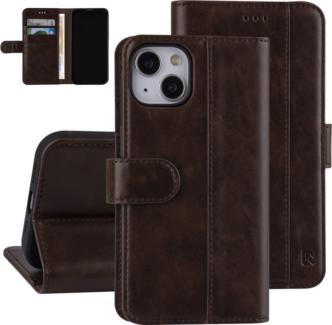 UNIQ Accessory Bruin Pu Leather Book Case Hoesje voor Apple iPhone 13 - Bescherming & Luxe Uitstraling