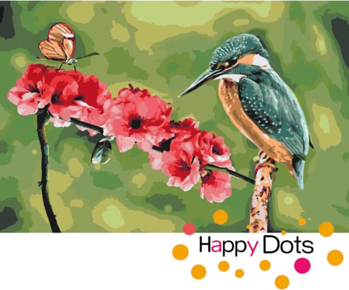 Schilderen op nummer IJsvogel en vlinder 40x60cm (HappyDots)