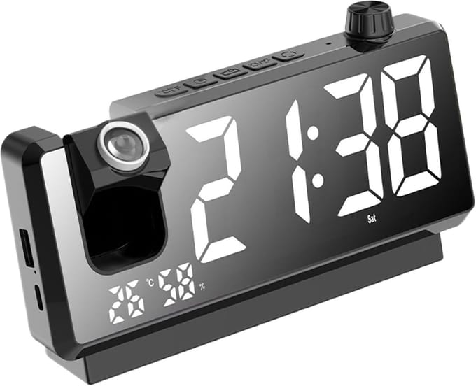 Projectiewekker - Digitale Klok - Wakker Worden - Instelbare Lichtsensor - 18.6 x 4.2 x 8.9 cm