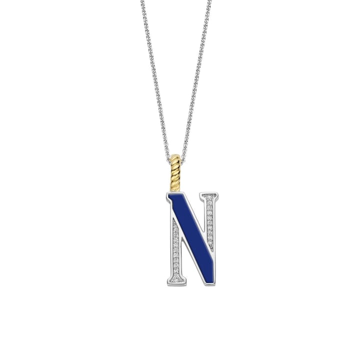 TI SENTO Dames Hanger - 925 zilver - Letter N - Blauw - 6840LB_N