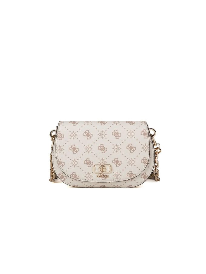 GUESS schoudertas Emelie Logo Flap Shoulder Bag Vanilla Logo crème