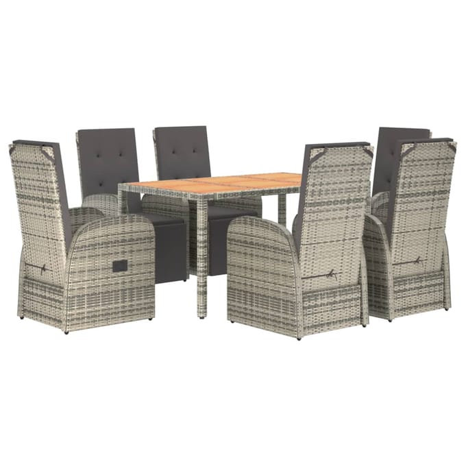 vidaXL - 7-delige - Tuinset - met - kussens - poly - rattan - grijs