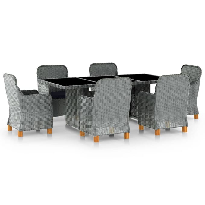 vidaXL - 7-delige - Tuinset - met - kussens - poly - rattan - lichtgrijs