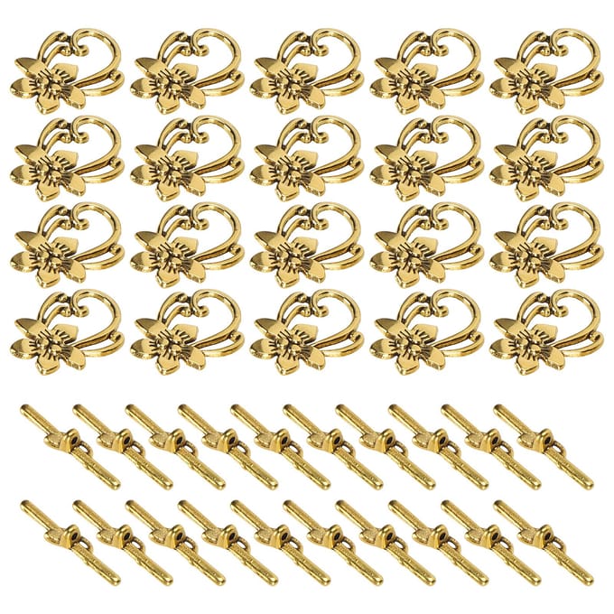 20 Sets Armband Tuimelsluiting Goud Retro Legering Bloemvorm OT Gesp Sieraden Accessoires beige