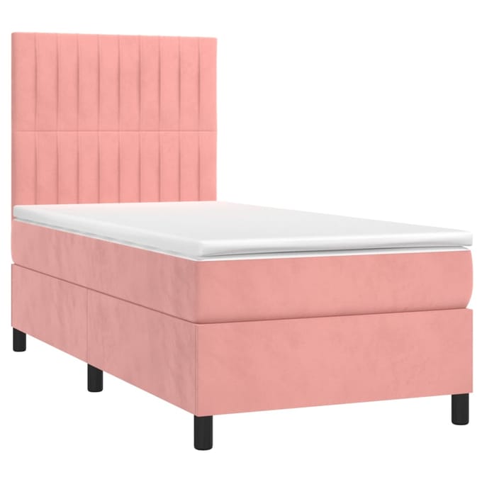 vidaXL - Boxspring - met - matras - en - LED - fluweel - roze - 80x200 - cm