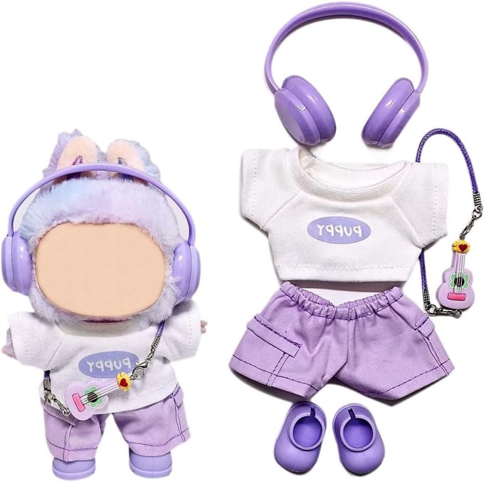 Pop Kleding Set - Poppen Outfit - Accessoires - 17cm Pop - 5 Stuks - Paars