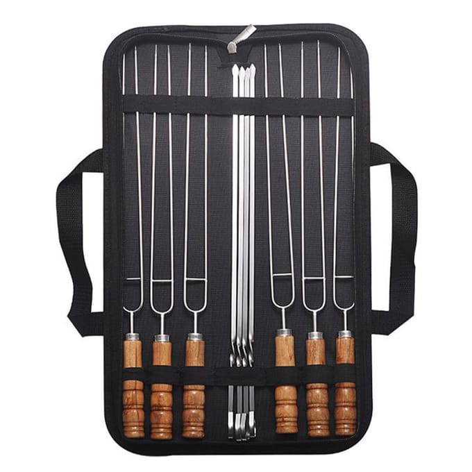 Brochettes de Barbecue 201 Acier Inoxydable en Forme de U Réutilisables Bâtonnets Fourchettes pour Barbecue avec Manche en Bois pour gray