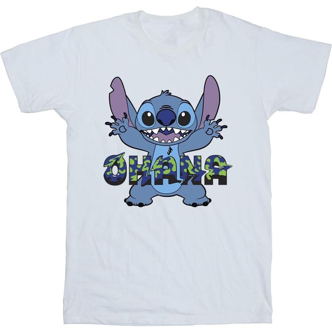 Disney Heren Lilo en Stitch Ohana Blauw Glitch T-shirt (Wit)