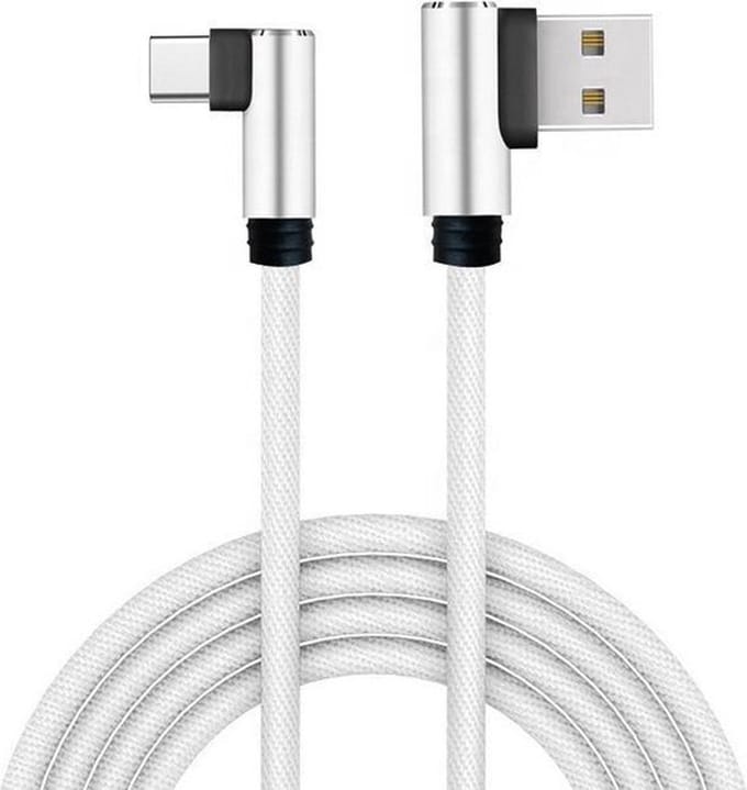 Type-C USB-C - Dubbele 90° - Data overzetten - Opladen - Haakse Nylon Gevlochten Kabel – 1 Meter – Wit