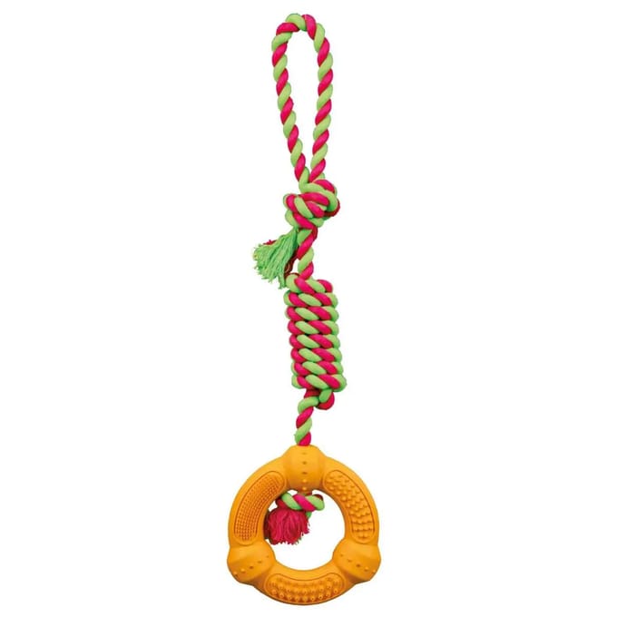 Trixie Playing Rope with Ring 12 cm/41 cm assorted colours