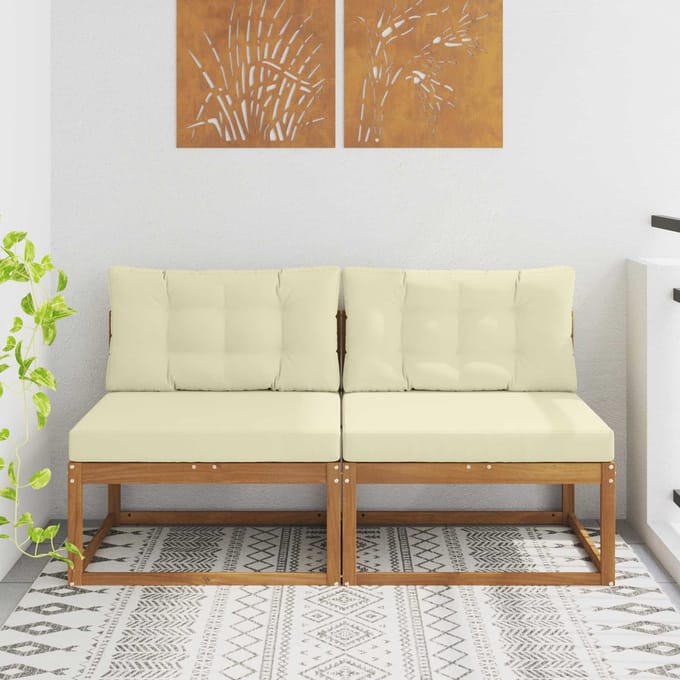 vidaXL - Buiten - Midden - Sofa - met - kussen - 2 - Stuk - Naturel