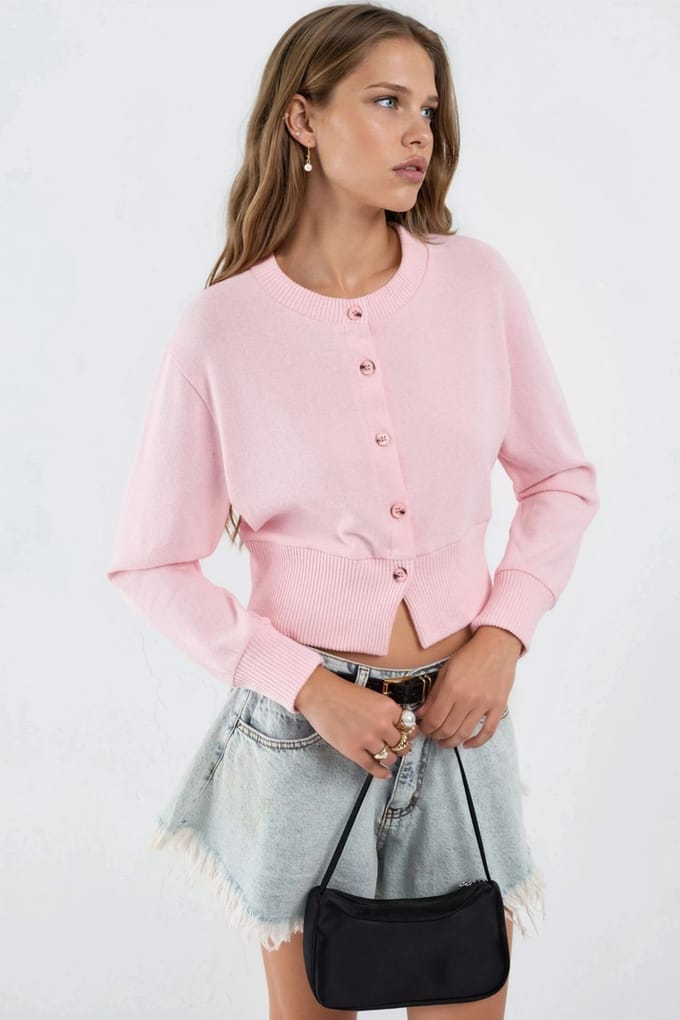 Casual Crew Neck Gebuttonde Crop Jasje