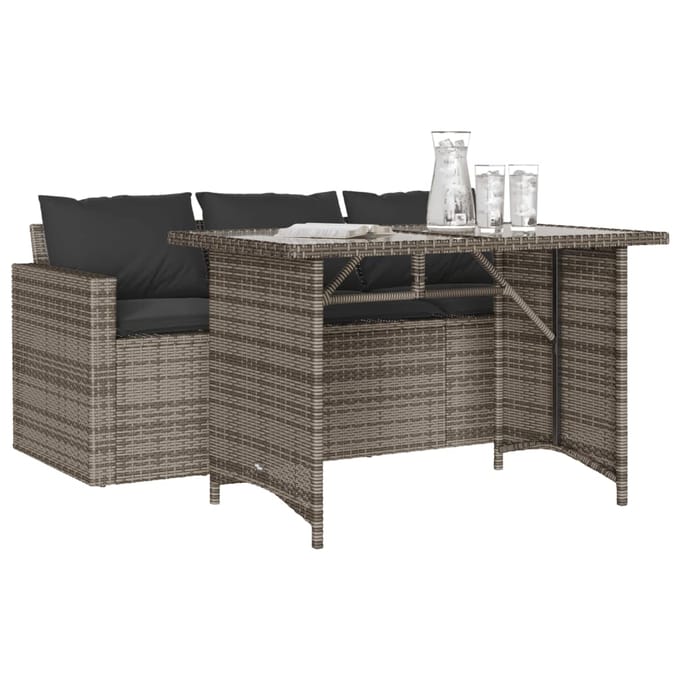 vidaXL - 2-delige - Tuinset - met - kussens - poly - rattan - grijs