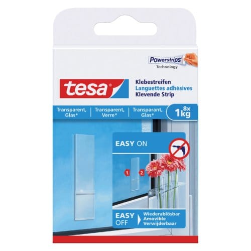 Tesa Dubbelzijdige Klevende Strips Powerstrips - Voor Glas - 1kg - Transparant - 8 Stuks