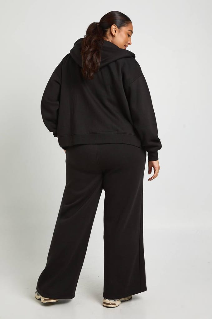 boohoo Dames Plus Ath Archive joggers met wijde pijpen | Black | Maat: 16