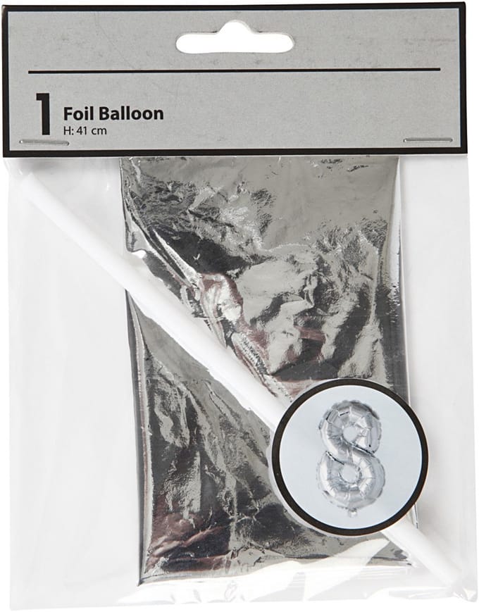 Folieballon , 8, H: 41 cm, zilver, 1 stuk