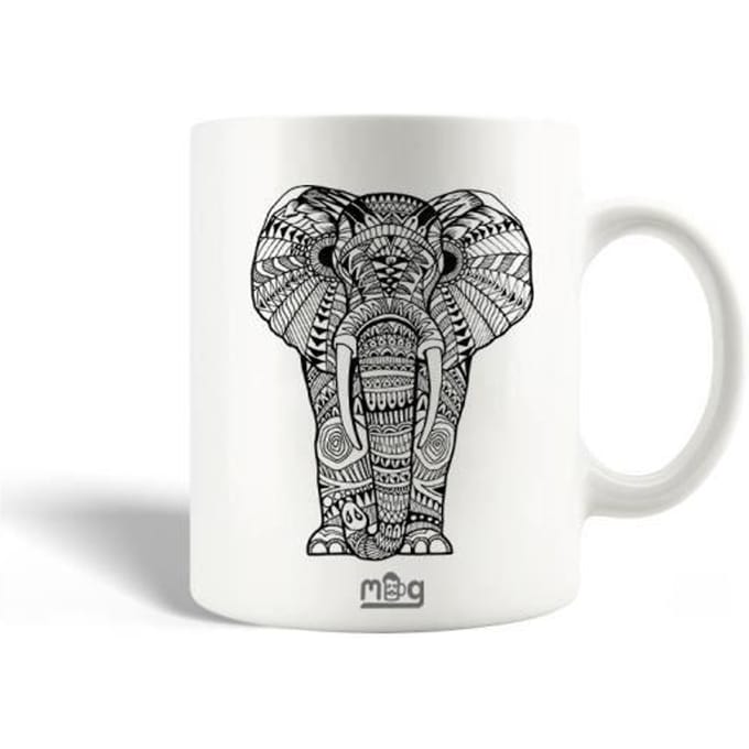 Mug en Céramique - MANIACASE - Mandala d'éléphant - 30cl - Compatible lave-vaisselle - Blanc