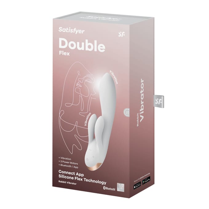 Satisfyer, vibrator, Bluetooth Rabbit, Double Flex, 20 cm, met app, 3 motoren, gemaakt van volledig siliconen, oplaadbaar, waterdicht