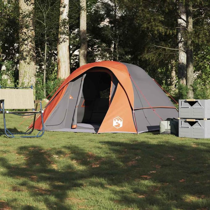 vidaXL - Tent - 4-persoons - waterdicht - grijs - en - oranje