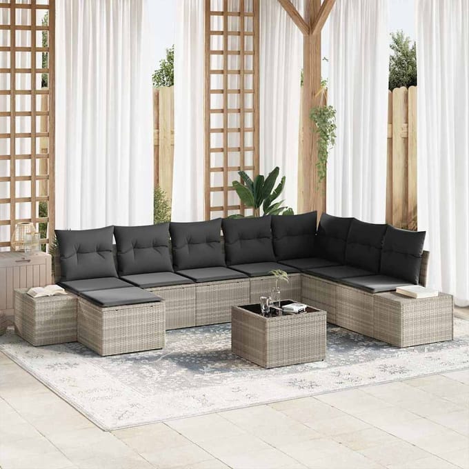 vidaXL Tuin Sofa Set 9 st Lichtgrijs poly rattan