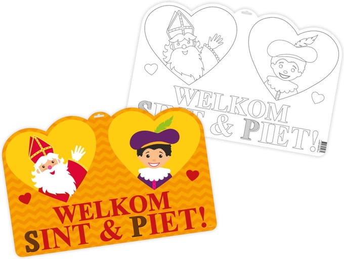 Folat Deurbord Welkom Sinter & Piet 58x37 Cm Karton Wit