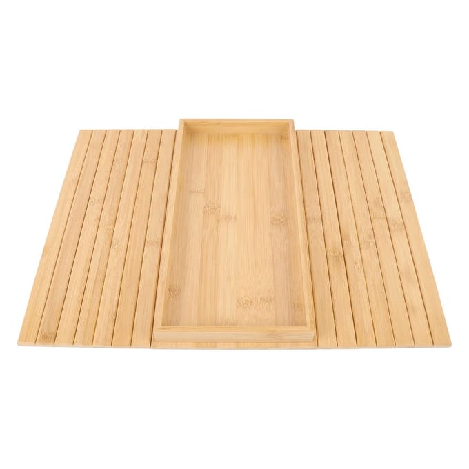 Flexibele Bankleuning Organizer Bamboe Hout Opvouwbaar Rechthoekig Antislip Sofa Leuning Dienblad Tafel beige