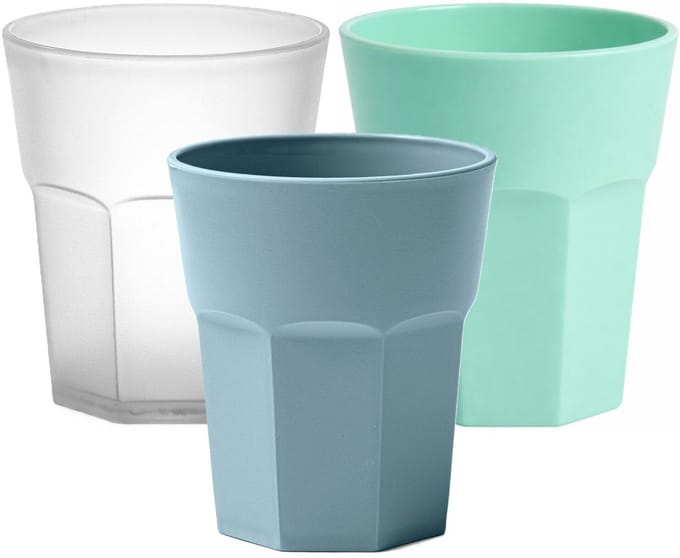 Plasticforte onbreekbare drinkglazen - 9x stuks - kunststof/plastic - mix van 3 kleuren - 360 ml - 10 x 9 cm