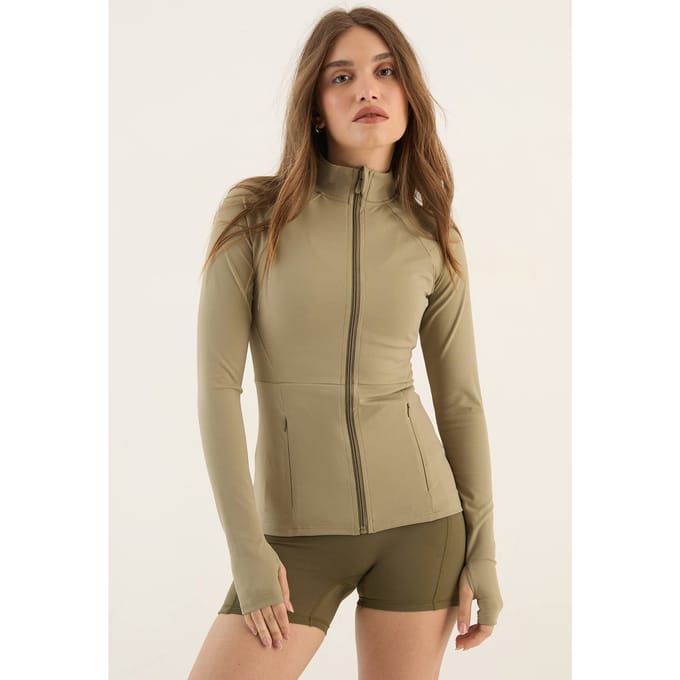 Dames DSGN Studio Ultra Sculpt Doorlopende Rits Jacket | Kaki | Maat: Medium