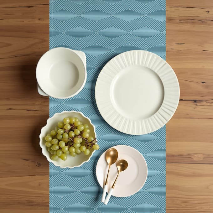 ABAKUHAUS Geometrische Tafelloper – 40x180 cm – Polyester, Lichtblauw