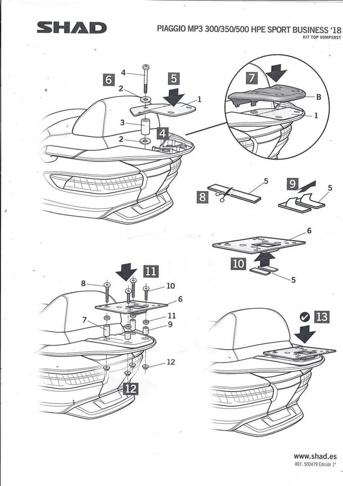 Support de top case Shad pour Scooter Piaggio 350 MP3 HPE 2018 à 2019 Top Master V0MP58ST Neuf